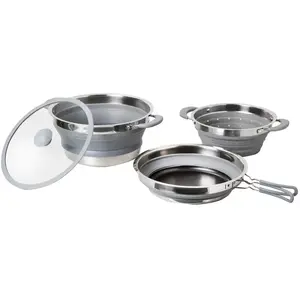 Batterie de cuisine - BRUNNER - Volcano - 4 pièces - Acier inoxydable - Silicone - Pliable