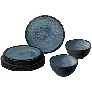 BRUNNER Set de vaisselle de camping (lot de 12 pièces) pour 4 personnes - Midday Venetian - en mélamine Stone Touch de haute qualité, antidérapant et résistant