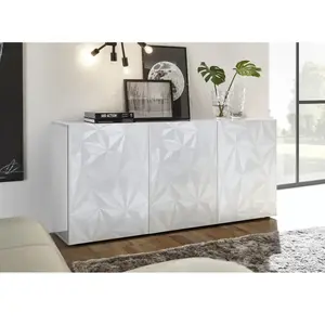 Vente-Unique Buffet - Blanc laqué brillant - 3 Portes - PARIGI - L 181 x P 42 x H 84 cm pas cher