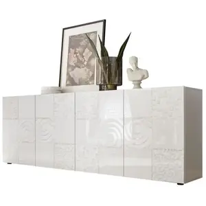 Buffet Sans marque MIRONA 4 portes blanc laqué 241 x 43 x 84 cm pas cher