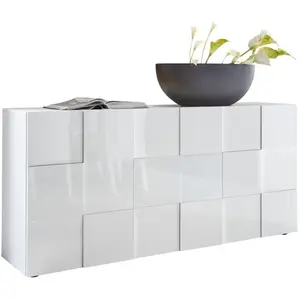 Buffet 3 portes 181 cm - Blanc laqué brillant - Style contemporain - M... pas cher