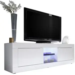 Comparateur de prix : Meuble TV - BASICO - 2 portes - Blanc laqué brillant - 180 x 43 x 56 cm