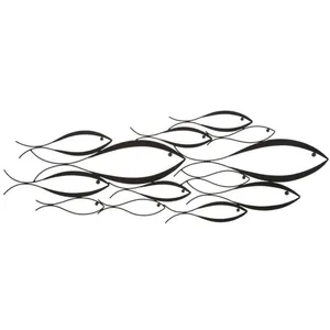 Tableau Décoration Murale en métal noir avec poisson 100x1x35 cm pas cher
