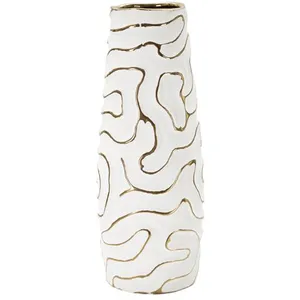 Vase décoratif en céramique blanche et dorée Ø 145x395 cm pas cher