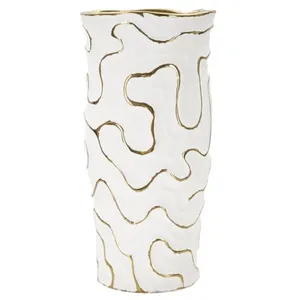 Vase décoratif en céramique blanche et dorée Ø 16x325 cm pas cher