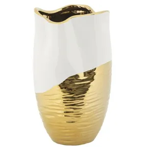 Vase en céramique doré et blanc Ø 20x35 cm pas cher