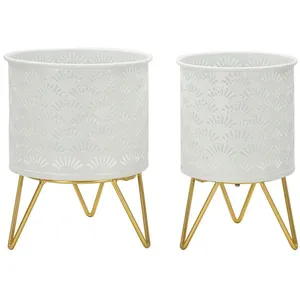 Lot de 2 pots de fleurs en métal blanc Ø cm 16x20-13x20 pas cher