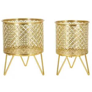 Lot de 2 porte-vases en métal doré Ø cm 16x20-13x20 pas cher