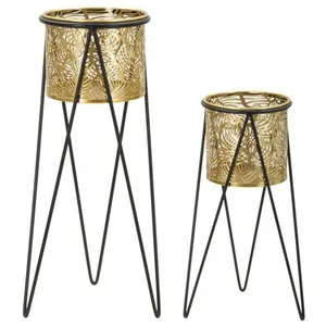 Lot de 2 pots de fleurs en métal doré Drak cm 21x20x46-18x18x32 pas cher