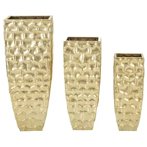 Lot De 3 Cache-Pots En Métal Doré 38x38x94-30,5x30,5x76-23x23x63 Cm pas cher