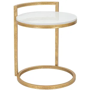 MAUROFERRETTI Table basse et canapé rond en métal doré et plateau en marbre blanc Round pas cher
