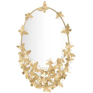 Mauroferretti - Miroir mural ovale doré avec papillons décoration Butterfly Wind pas cher