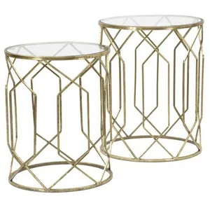 Lot de 2 tables basses en mÃ©tal dorÃ© avec verre Ã Â¿ 42x53-38x47 cm