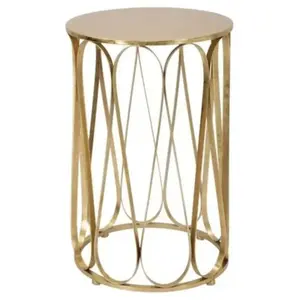 Table Ronde En Métal Doré Avec Plateau Doré Ø 37x58 Cm pas cher