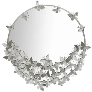 Miroir mural rond papillons en métal argenté cm 91x3x94 pas cher