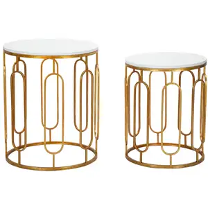 Lot de 2 tables en mÃ©tal dorÃ© avec plateau blanc Ã Â¿ 46x55-39x48 cm pas cher