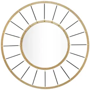 Miroir mural rond linéaire en métal doré Ø 81x65 cm pas cher