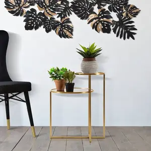 Table basse en métal doré avec 2 plateaux en verre fumé Mohana pas cher