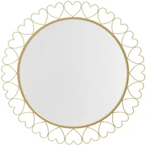 Miroir mural rond avec coeurs en métal doré Ø 80x25 cm pas cher