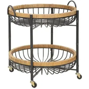 Desserte de Cuisine à Roulettes Cebu 62cm Noir & Naturel
