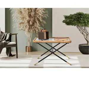 Table Basse En Fer, Bois Verre Noir Et Brun 70x50x45 Cm pas cher