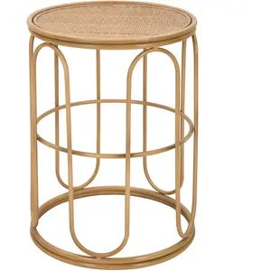 Table basse ronde en métal et rotin 55x40x40cm Samui pas cher