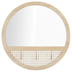 Miroir mural rond en bois brun Ø 50x5 cm pas cher