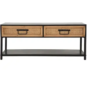 Meuble Tv En Bois Et Métal Marron Et Noir 95x38x38 Cm pas cher