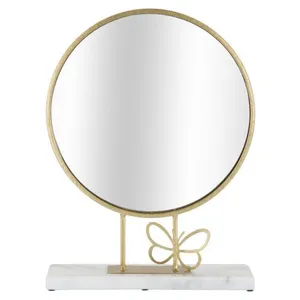 Miroir d’appui en métal doré et marbre blanc 30x9x395 cm pas cher