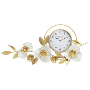Horloge avec fleurs décoratives en métal Flow 92.5 x 8 x 45.5 cm pas cher