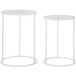 Lot de 2 tables basses en mÃ©tal blanc avec papillons Ã Â¿ 43x60-38x55 cm pas cher