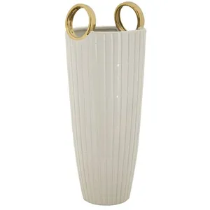 Vase en céramique blanc avec lignes Ø 18x45 cm pas cher