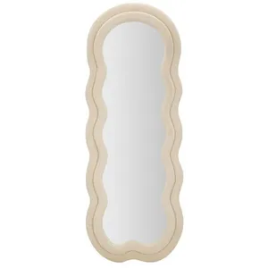 Miroir mural ou sur pied design ondulé en velours 60x160cm Miki - Crème pas cher