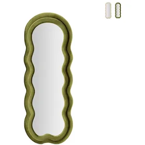 MAUROFERRETTI Miroir mural ou sur pied design ondulé en velours 60x160cm Miki Couleur: Vert foncé pas cher