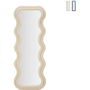 Miroir mural ou sur pied design ondulé en velours 60x160cm Emily - Crème pas cher