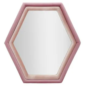 Miroir hexagonal mural moderne avec cadre en velours rose Tony pas cher