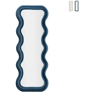 Miroir mural ou sur pied design ondulé en velours 60x160cm Emily - Bleu pas cher