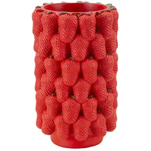 Vase en résine rouge composé de fraises Ø 20x32 cm pas cher