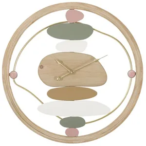 Horloge murale ronde en bois et métal marron Ø 57X38 cm pas cher