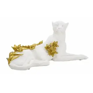 Statuette léopard en résine blanche et dorée 53x215x24 cm pas cher