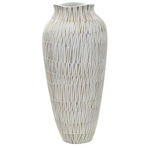 Vase en résine blanche avec lignes géométriques Ø 23x50 cm