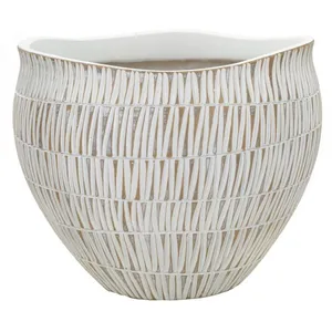 Cachepot en résine blanc avec des lignes géométriques Ø 305x245 cm pas cher