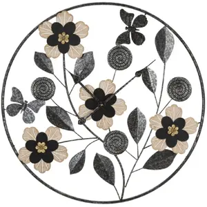 Horloge murale en métal noir et bois brun Ø 67X55 cm pas cher