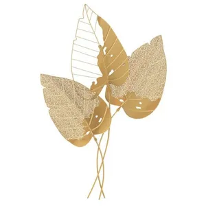 Decoration murale feuilles en métal doré 53x4x84,5 cm