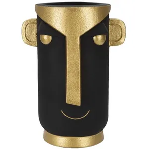 Vase en résine noire et tête tribale dorée 30x235x40 cm pas cher