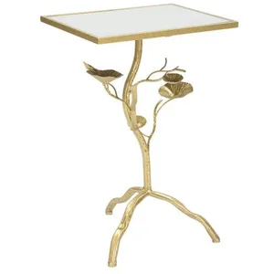 Table d'appoint - Tisty - Métal doré - 40x30x60 cm - Plateau MDF verre pas cher
