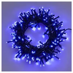 LOTTI Chaine chaine 12,8 mt se'rie 320 lumie'res de Noel led 5 mm bleu reflex avec 8 jeux lumineux et cable me'moire vert pour exte'rieur et inte'rieur Blu pas cher