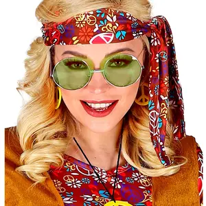 Widmann - Hippie Kostuum - Lekker Grote Jaren 70 Bril Groen - Groen - Carnavalskleding - Verkleedkleding pas cher