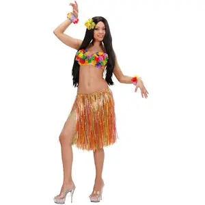 Hawaii & Carribean & Tropisch Kostuum | Hawaiirokje Stro Meerkleurig 55 Centimeter | One Size | Carnaval kostuum | Verkleedkleding