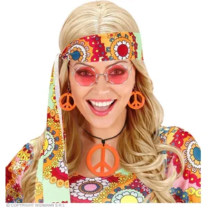 Widmann 53284 Parure de bijoux hippie, collier et boucles d'oreilles, orange, Flower Power, Peace, Fleurgirl, fête à thème, carnaval pas cher